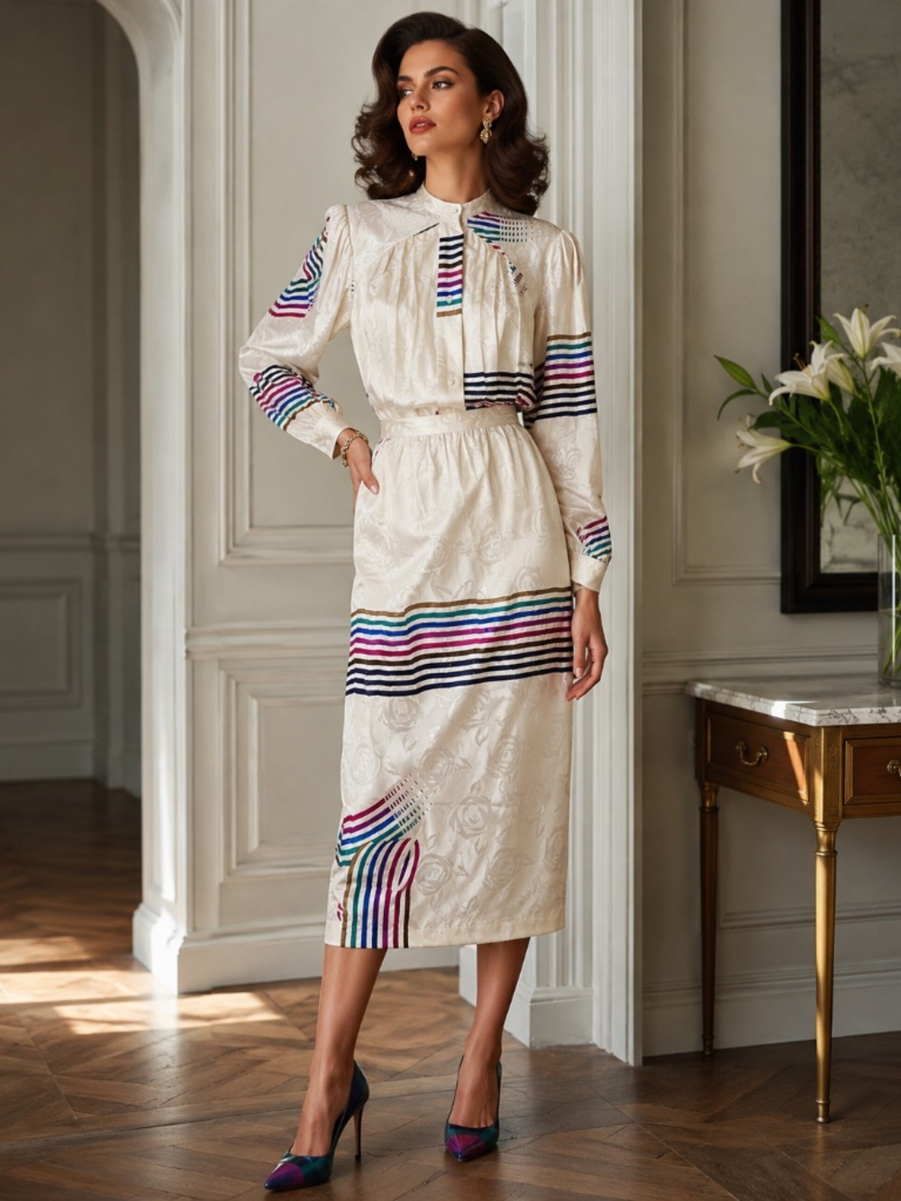 v i n t a g e... Argenti Silk Skirt and Blouse Size 12 - Picture 3 of 17